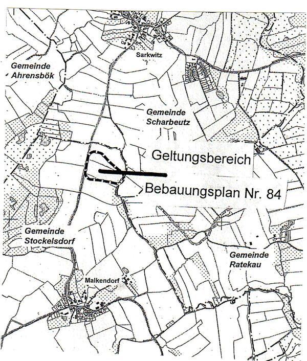 Bild vergrößern: Satzung der Gemeinde Stockelsdorf über die 1. Verlängerung der Veränderungssperre für den sich in der Aufstellung befindenden Bebauungsplan Nr.84 